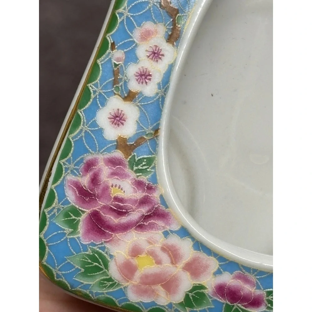 Vtg Takahashi San Francisco Cloisonne Picture Frame Blue Floral Bird Japan 1981